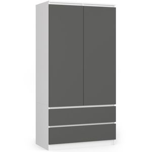 Kleiderschrank AKORD S90 Weiß 90 cm Front Graphitgrau B90 x H180 x T51 cm