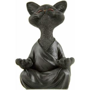 Buddha Katzenfigur Meditation Yoga Sammlerstück Happy Cat Decor Art 12.5cm Schwarz