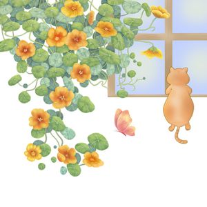 Selbstklebende Wandaufkleber, abnehmbare, wasserdichte Cartoon-Blumenranken-Katzen-Aufkleber, Haushaltsbedarf