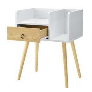 [en.casa] Beistelltisch mit Schublade Kommode Weiß-Holz Nachttisch mit 2 Ablagen  64 x 50 x 36 cm Nachtschrank Retro Nachtkommode