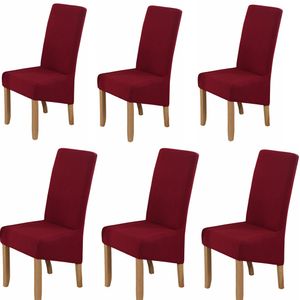 6er Set Universal Stretch Stuhlhussen, aus Polar-Fleece XL Stuhlbezug lange Rückenlehne Sitzbezüge Esszimmer(Rot)