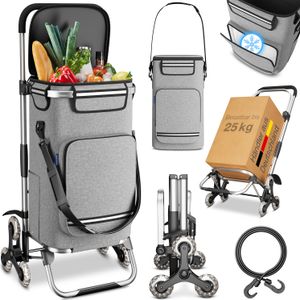 ELONEO Einkaufstrolley Treppensteiger mit Kühlfach, Einkaufsroller klappbar, Shopping Trolley höhenverstellbar, Reflektoren, abnehmbare Tasche 43 L, Hackenporsche (Treppensteiger-Trolley, Silber)
