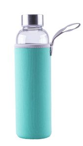 Steuber Glas-Trinkflasche mit Tasche, mit Tragelasche, 550 ml, aus Borosilicatglas, mit Edelstahldeckel/Schutzhülle, für Sport/Büro/Reisen, türkis