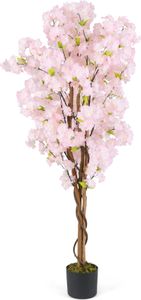 COSTWAY Zestaw 2 sztucznych drzewek z kwiatami 150cm, sztuczna roślina w doniczce, sztuczne drzewko wiśniowe, drzewko wiśniowe Sakura Pink
