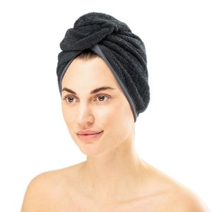 HOMELEVEL Frottee Haarturban Turban mit Knopf für Erwachsene aus 100% Baumwolle, saugstark, Stabiler Halt (Erwachsene 1 x Anthrazit)