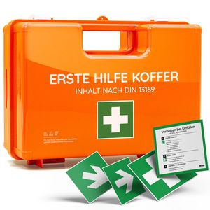 FLEXEO Erste-Hilfe-Koffer nach DIN 13169 großer Verbandkasten Notfallkoffer, orange