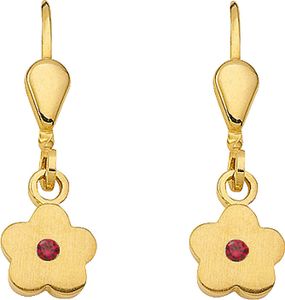 Ohrhänger, Ohrringe mit Brisur Blüte synthetischer Rubin 333 Gelbgold