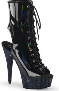 BEJEWELED-1016-6 Pleaser Plateaustiefeletten mitternachtsschwarz Strass Holo Lack