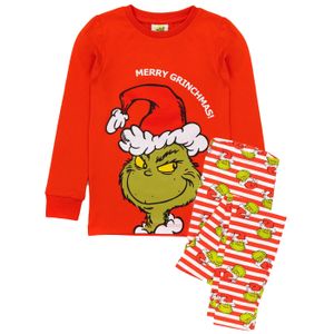 The Grinch - Schlafanzug Langes Bein für Kinder - weihnachtliches Design Langärmlig NS7500 (140) (Rot/Weiß)