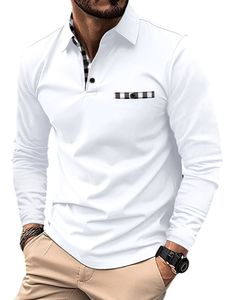 Herren Poloshirts Button Shirt Pullover Slim Fit T-Shirt Casual Long Sleeve Polo Top Weiß,Größe Xl