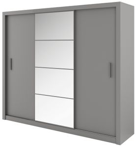 Furniture24 Schwebetürenschrank Kleiderschrank Schrank mit Schiebetür IDEA ID01 Grau Matt, 250 cm breit