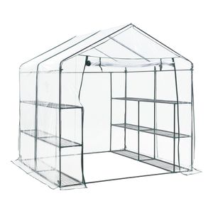 Gewächshaus Grünau mit Ablagen 200 x 200 x 220 cm Foliengewächshaus Pflanzhaus Treibhaus Stahlrahmen Transparent