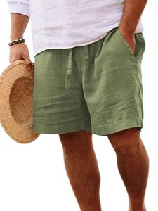 Leinen Shorts Herren Kurze Hosen Baumwolle Strandshorts Elastische Taille mit Taschen Grün,Größe M