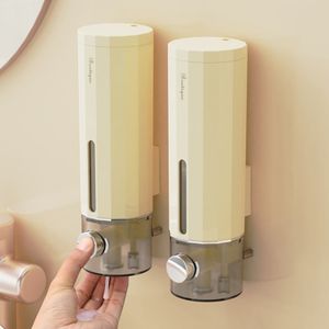 2 Stück Seifenspender Wandbefestigung, Handseifenspender Soap Dispenser, Ohne Bohren 450ml, Wand Spülmittelspender für Shampoo, Händedesinfektionsmittel, Spülun (gelb)