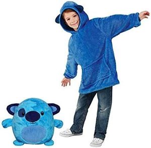 2 in 1 Hoodie Decke mit Kuscheltier - Plüschtier Kissen mit Kuscheldecke, Super Süßes Geschenk für Kinder, 50*70cm - PILLOWPET Blauer Hund