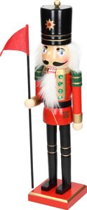 ECD Germany Nussknacker Figur Soldat, 25 cm, aus Holz, Dekofigur mit schwarzer Hut und Fahne, handbemalt, Weihnachten Holzfigur Puppet Marionette Ornament Traditioneller Nussbrecher Weihnachtsdeko Statue