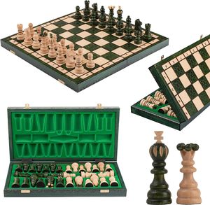 Ručně vyráběná šachovnice dřevěná skládací | Master of Chess Chess Set Wood Green | Šachová sada 42 cm | Klasické rodinné šachy - šachovnice s figurkou