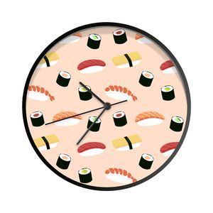 Uhr - Ø 30 cm - Schwarz - Sushi Illustration gegen hellrosa Hintergrund - Wanduhr