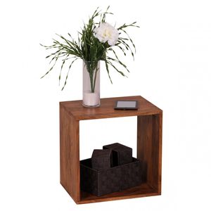Wohnling Massivholz Sheesham Cube Regal 43,5 cm Beistelltisch MUMBAI Couchtisch