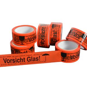 1 x VORSICHT GLAS Klebeband leise abrollend, 50 mm x 66 lfm (Warnband/ Warnklebeband)
