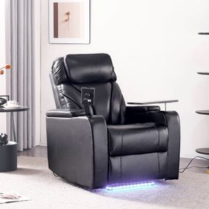Merax elektrisch Massagesessel mit USB und Leselampe, Kunstleder Relaxsessel mit Bluetooth und LED, Fernsehsessel mit Tabletttisch und Handyhalter