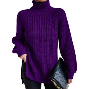 Damen Lange Rollkragenpullover Weich Strickpullover Komfort Langarm Pullover Oberteile Violett,Größe:2xl