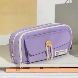 Student roztomilý tužka Bag tlačítko bavlněné šňůry Fabric psací potřeby Bag školní potřeby velkokapacitní skladovací taška, fialová