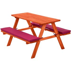 Kinder-Picknicktisch aus Holz mit Sitzkissen, wetterfest, für draußen & drinnen