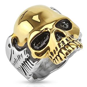 Totenkopf Ring Herren Edelstahl Flügel Biker Skull Gothic Massiv Zweifarbig Gold Silber Punk Rocker silber-gold 75 - Ø 23,83 mm