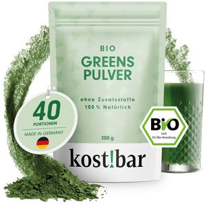 kost!bar Greens Pulver [40 Portionen] 5 hochwertige Grassaftpulver - natürlich reich an Vitamin A, D, B9, B12 & Kalium