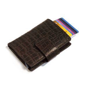 Figuretta RFID Leder Kartenetui mit Aluminium Hardcase LD, Farbe:Croco Brown