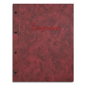 Zeugnismappe im roten Einband in Marmoroptik mit hochwertiger Beschriftung in rot – handgefertigte Mappe inkl. 12 Sichthüllen