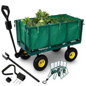 Ručný vozík AREBOS, záhradný vozík, s pneumatikami s dezénom, nosnosť 550 kg, skladací, odnímateľná plachta, oceľové ráfiky s guľôčkovými ložiskami, rukoväť a oje