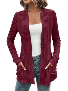 Damen Strickjacken Herbst Winter Jacke Übergangsmantel Pullover Herbst Sweater Cardigan bordeaux,Größe S