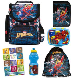 Schulranzen für Jungen und Mädchen - Schul-Rucksack für Kinder mit Federmäppchen - Schuhbeutel und Hausaufgabenheft - Spider-Man Motiv