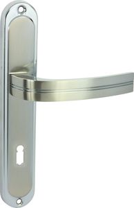DOMINO Türgriff 72 Drückergarnitur BB-Buntbart Set | Langschildgarnitur | Türklinke für Zimmertür, Bürotür, Kellertür & Innentür | L-Form | Türbeschläge aus Aluminiuml | Chrom Nickel Türdrückergarnitur | DEKAN M6/M9
