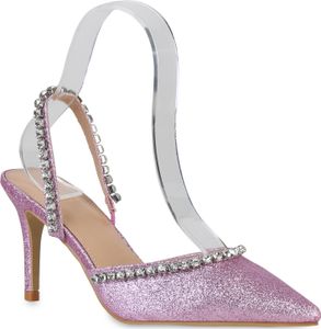 VAN HILL Damen Pumps Slingpumps Stiletto Party Strass Glitzer Schuhe 839461, Farbe: Lila, Größe: 37