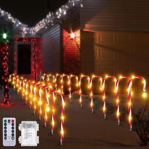 10er Set LED Stern Zuckerstange Lichterkette 8 Lichtmodi Batteriebetrieben Wasserdicht Weihnachtsbeleuchtung für Außen Garten Party Deko