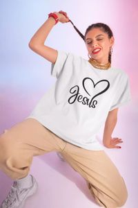 Lady Herz Bio Baumwolle Damen Oversize T Shirt Öko Jesus Gott Bibel Love Beten Kirche Glauben Religion Katholisch Rosenkranz