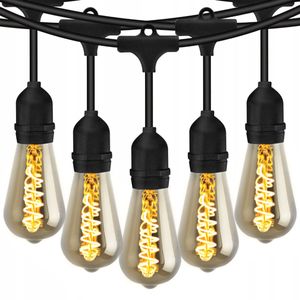 LUMILED Rozprávkové svetlá 15M s 15x E27 LED 6W ST64 Teplá biela 2200K 230V žiarovky pre záhradnú párty svadbu EDISON rozšíriteľné s elektrinou