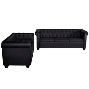 vidaXL Chesterfield-Sofas 2-Sitzer und 3-Sitzer Kunstleder Schwarz