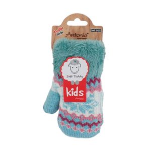 Kinder Fäustlinge » Strickhandschuhe Winter Norweger Stern » Kids Winterhandschuhe mit Soft Teddy » Kinderhandschuhe [Mint]
