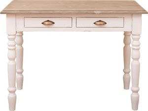 Casa Padrino Landhausstil Schreibtisch mit 2 Schubladen Antik Weiß / Naturfarben / Antik Messing 109 x 60 x H. 79 cm - Landhausstil Büromöbel