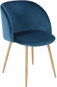 H.J WeDoo 1er Set Vintager Retro Stuhl Polstersessel Samt Lounge Sessel Clubsessel Fernsehsessel Blau Esszimmerstühle