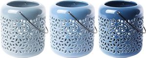 Rivanto® Blautöne Keramik Windlicht Größe L mit Griffbügel, farbig sortiert, glänzende Optik, Tee Licht, Gartendekoration, Beleuchtung