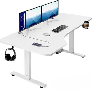 CASARIA® Höhenverstellbarer Schreibtisch 160x75 cm elektrisch mit Kopfhörerhalter Tassenhalter Modern Stehschreibtisch Büro Gaming Computer Tisch Weiß