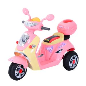 HOMCOM Elektrická dětská motorka Elektrické auto Dětská tříkolka, 6V, kov+PP, 108x51x75cm (růžová+žlutá)