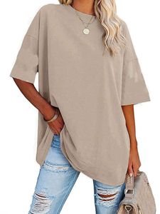 Damen Blusen Baggy T-Shirt Comfy Tee Lässig Oberteile Sommer Shirts Locker Tops Aprikose,Größe L
