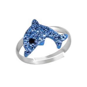 Silberring, Delphin mit blauen Kristallen