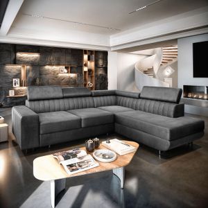 Masseno Ecksofa NOLA L-S mit Schlaffunktion L-Form, Sofa mit Bettkasten, Wohnzimmersofa, Couch, Soffa, Bettsofa, Couchgarnitur- Grau, MONOLITH 85 Masseno Ecksofa NOLA L-S mit Schlaffunktion L-Form, Sofa mit Bettkasten, Wohnzimmersofa, Couch, Soffa, Bettsofa, Couchgarnitur- Grau, MONOLITH 85